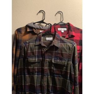 Old Navy Lot Of 3 Long Sleeve Plaid Soft Flannel Shirt w/Pocket Red EXCELLENT